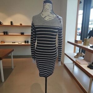 NWT Y2K!!! Roxy Black And Grey Striped Long Sleeve Dress